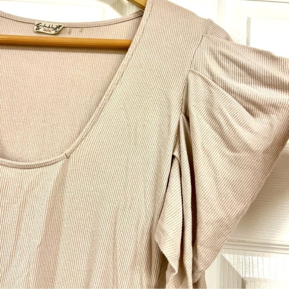 FREE PEOPLE Intimately So Fresh Bodysuit Dust Storm puffed sleeves square neck L - Picture 6 of 10